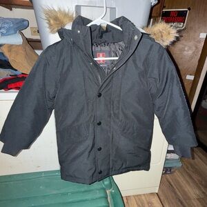 Swiss Tech Black Puffer Jacket with Faux Fur Trim